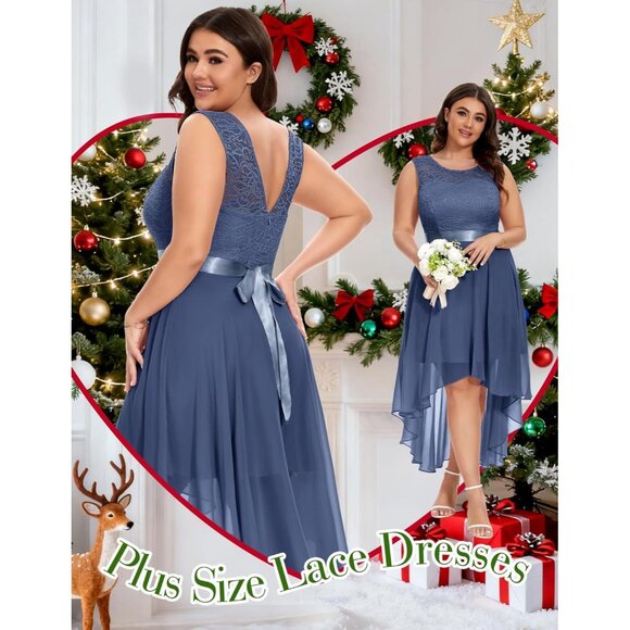 BeryLove Women Grayish Purple Chiffon Scoop Neck Sleeveless Lace Cocktail Dress - Picture 6 of 7